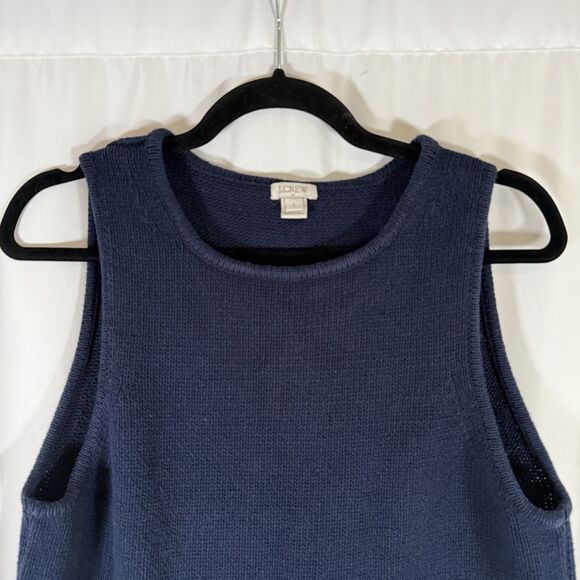 J. Crew Vest Women's Large Blue Knit Sleeveless Round Neck Cotton Blend - Picture 2 of 9